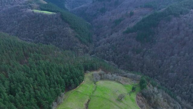 Landscape from the Hermitage of San Isidro in Sobrepe&ntilde;a, near Monta&ntilde;an and Pando. Aerial view. Ilsos de Ribacoba. Arma&ntilde;on Natural Park. Valley of Carranza. Biscay. Basque Country. Spain. Europe
