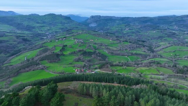 Landscape from the Hermitage of San Isidro in Sobrepe&ntilde;a, near Monta&ntilde;an and Pando. Aerial view. Ilsos de Ribacoba. Arma&ntilde;on Natural Park. Valley of Carranza. Biscay. Basque Country. Spain. Europe