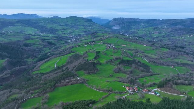 Landscape from the Hermitage of San Isidro in Sobrepe&ntilde;a, near Monta&ntilde;an and Pando. Aerial view. Ilsos de Ribacoba. Arma&ntilde;on Natural Park. Valley of Carranza. Biscay. Basque Country. Spain. Europe