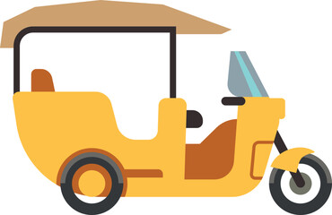 Yellow tricycle icon. Passenger motor wheel transport