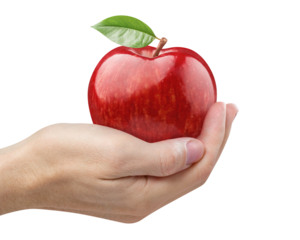 Hand holding delicious red apple cut out