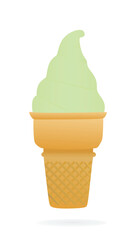 Green ice cream in cone, vector