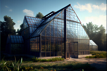 Obraz premium Big industrial greenhouse created with Generative Ai