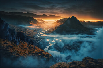Fototapeta na wymiar Foggy Fantasy Landscape