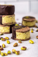 chocolate and pistachio alfajor