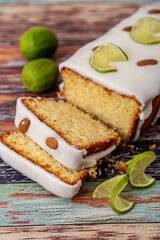 lime and almond pudding on wood