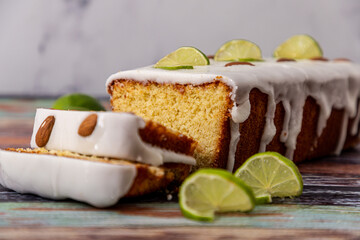 lime and almond pudding on wood