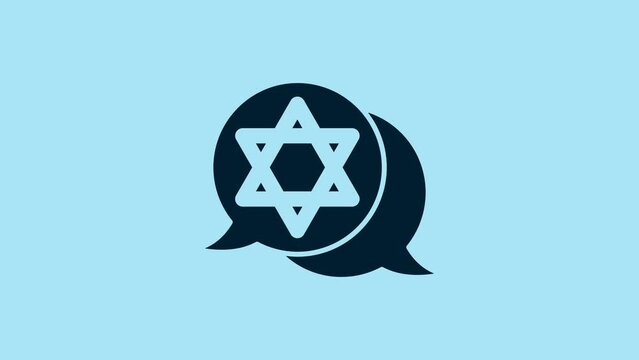 Blue Star of David icon isolated on blue background. Jewish religion symbol. Symbol of Israel. 4K Video motion graphic animation