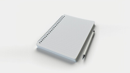 notebook, open, white sheets, pen beside, notebook photography, white blue background