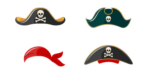 Obraz premium Pirate hats vector cartoon set isolated on a white background