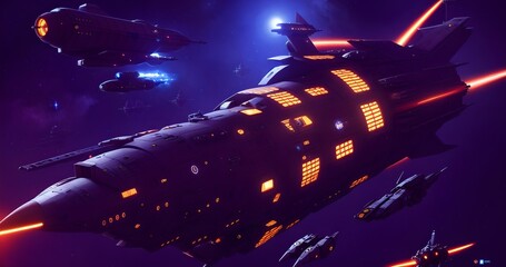 Open space starships illustrations in 4K. High quality 