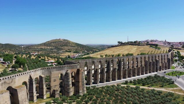 The Aqueduct of Elvas , Europe, Portugal, Alentejo, Portalegre, in summer on a sunny day.