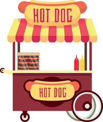 Hot dog stand. Cartoon street food cart