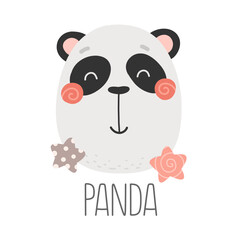 Cute panda face, animal cartoon character, print for clothes. Vector illustration.