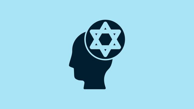 Blue Orthodox jewish hat icon isolated on blue background. Jewish men in the traditional clothing. Judaism symbols. 4K Video motion graphic animation