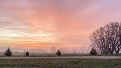 pink sunrise over the field