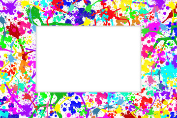 A frame with multicolored splashes of paint and space for copying.