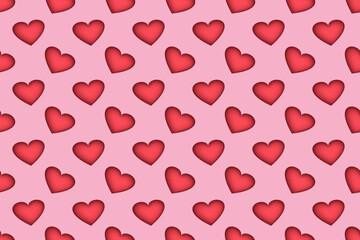 Seamless pattern - red hearts on a pink background.