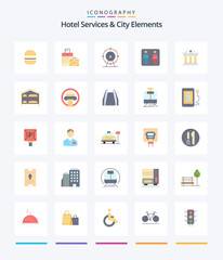 Creative Hotel Services And City Elements 25 Flat icon pack  Such As building. hotel. browser. machine. down