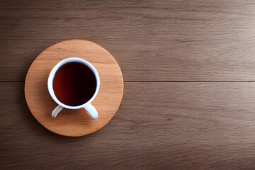 cup of coffee on wooden table , Generative ai