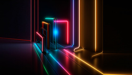 line of neon lights, various colors, 3D style, Illustration, photography, art, digital, night lights, black background, 03
