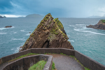 Dunquin Pier and Atlantic Ocean, this is the Dingle Peninsula on Ireland’s Wild Atlantic Way, southwest Atlantic coast