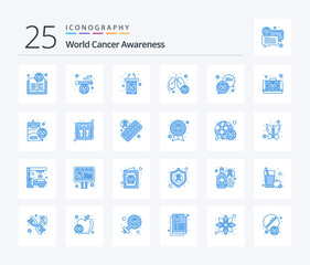 World Cancer Awareness 25 Blue Color icon pack including chat. lungs cancer. podium. lung. cancer