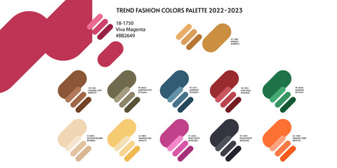 New fashion color trend winter 2023 2024. Color palette forecast of the future color trend. Design for print, decor, package, polygraphy, papers
