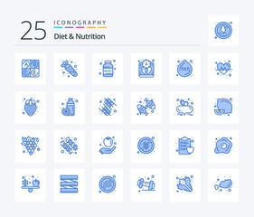 Diet And Nutrition 25 Blue Color icon pack including diet. fat. protein. scale. mass