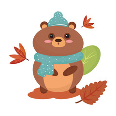 Isolated cute bear with winter clothes autumn animal Vector