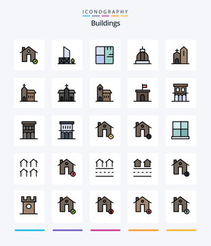 Creative Buildings 25 Line FIlled icon pack  Such As building. architecture. rescue. plant. buildings