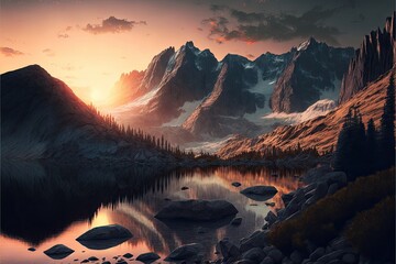 sunrise in the mountains , ai generated