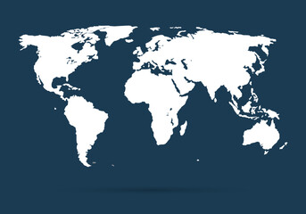World map white isolated on blue background,vector illustration