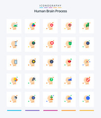 Creative Human Brain Process 25 Flat icon pack  Such As logical. head. color. ecology. protect