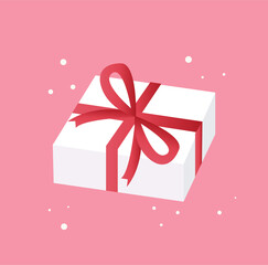 present box top with red bow and ribbons.