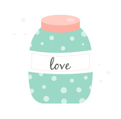 cute jar for sweets with the inscription love