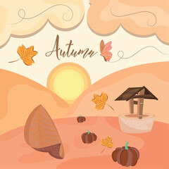 Colored autumn seasonal landscape view Vector