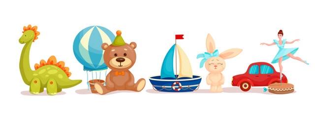 Obraz premium Set of various children's toys. Cartoon vector graphics.