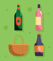 wine bottles and basket