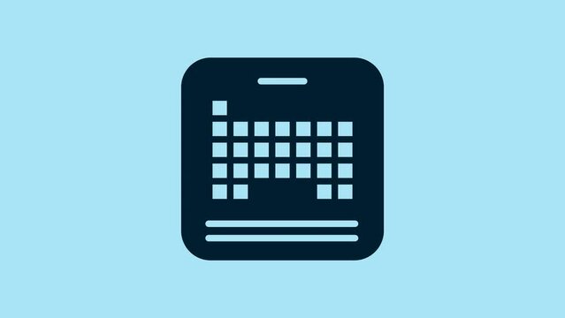 Blue Periodic table of the elements icon isolated on blue background. 4K Video motion graphic animation