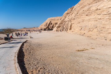 Fototapeta na wymiar Entrance road to the temples of Abu Simbel, on a sunny day.