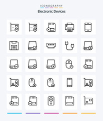 Creative Devices 25 OutLine icon pack  Such As gadget. computers. hardware. printer. gadget