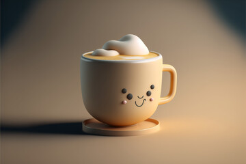 Smilinig cup of caffee latte, generative ai