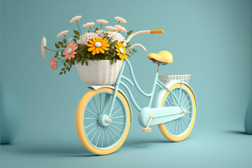 A bike with flowers in the basket, generative ai