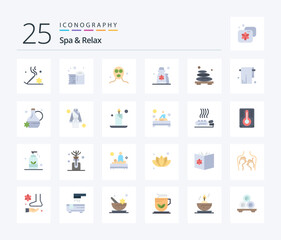 Spa And Relax 25 Flat Color icon pack including hot. lotion. beauty. grooming. beauty
