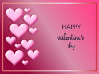 Happy Valentine's day. red pink background, pink hearts, gradient. vector illustration . banner, print eps format