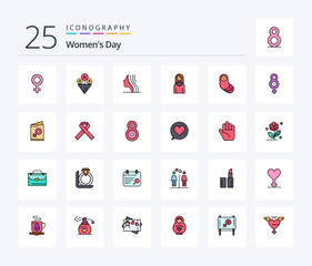 Womens Day 25 Line Filled icon pack including symbol. newborn. face. new born. lady