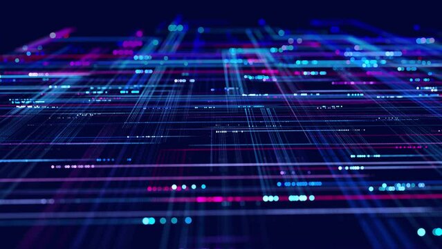 Lines form hologram information blocks, ai construction light grid, info concept lines and nodes. Big data fields. Hi-tech info technology. vj loop abstract background sci fi theme