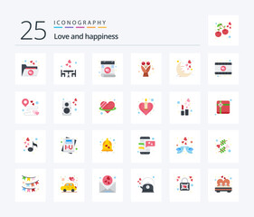 Love 25 Flat Color icon pack including night. love. letter. date. flower bouquet