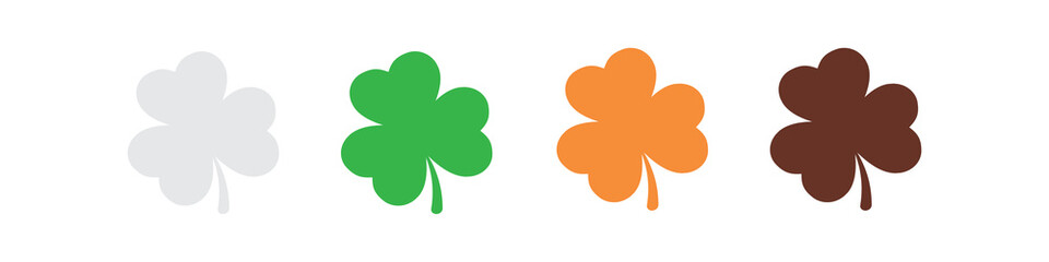 Set of shamrocks in Irish flag colors. Green, white and orange clovers illustration on a white background isolated. Vector illustration. Vector Graphic. EPS 10